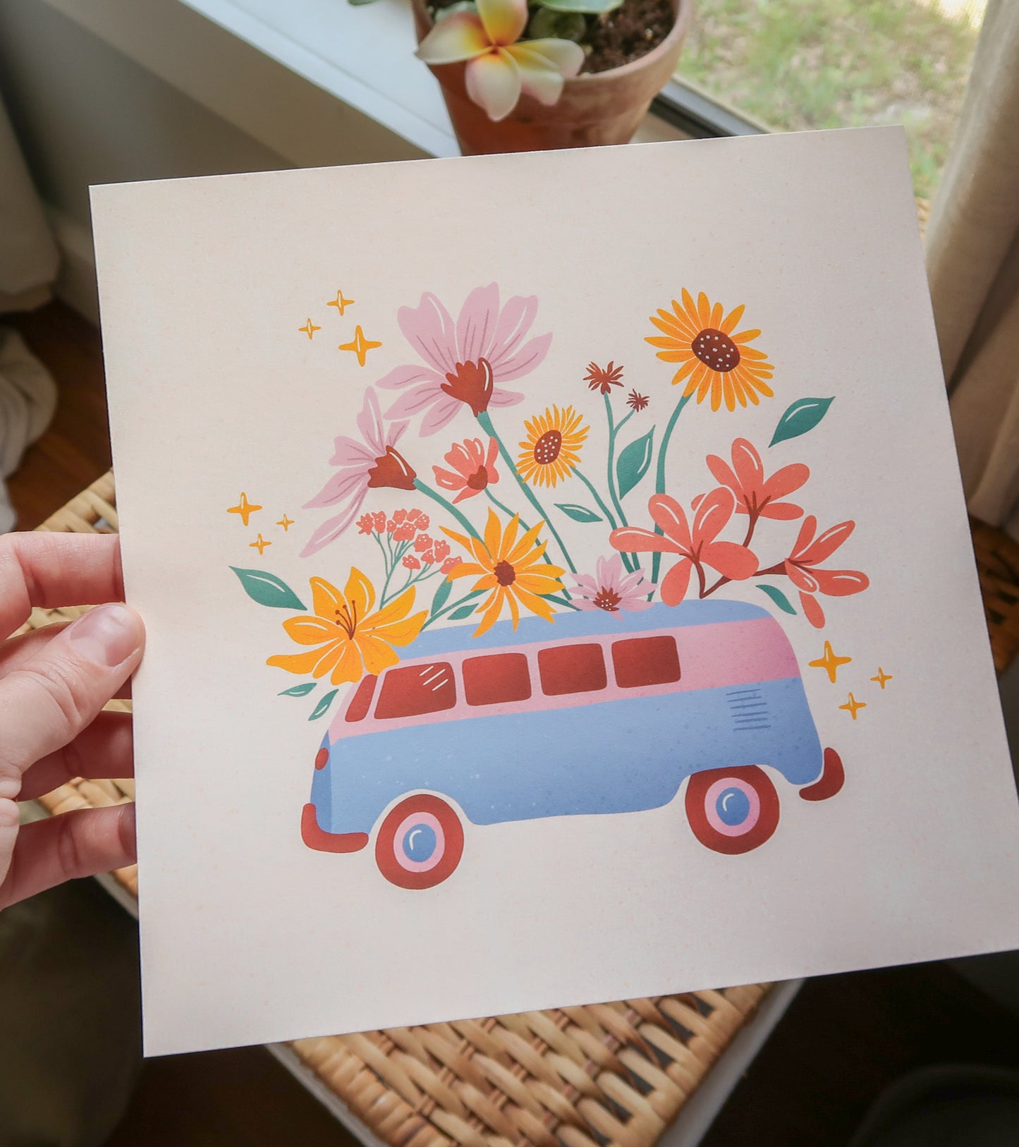 Flower Power Van Art Print 8x8"