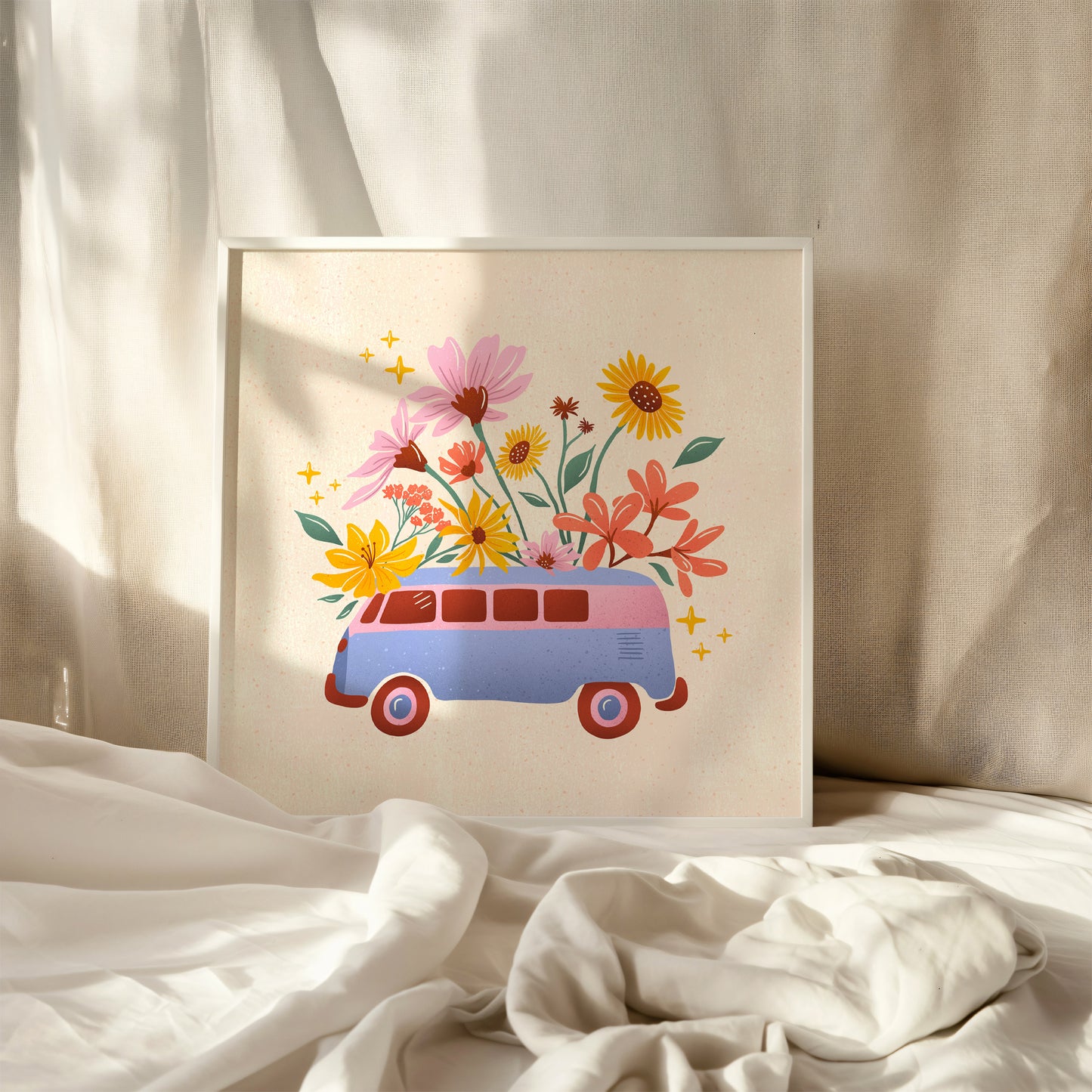 Flower Power Van Art Print 8x8"