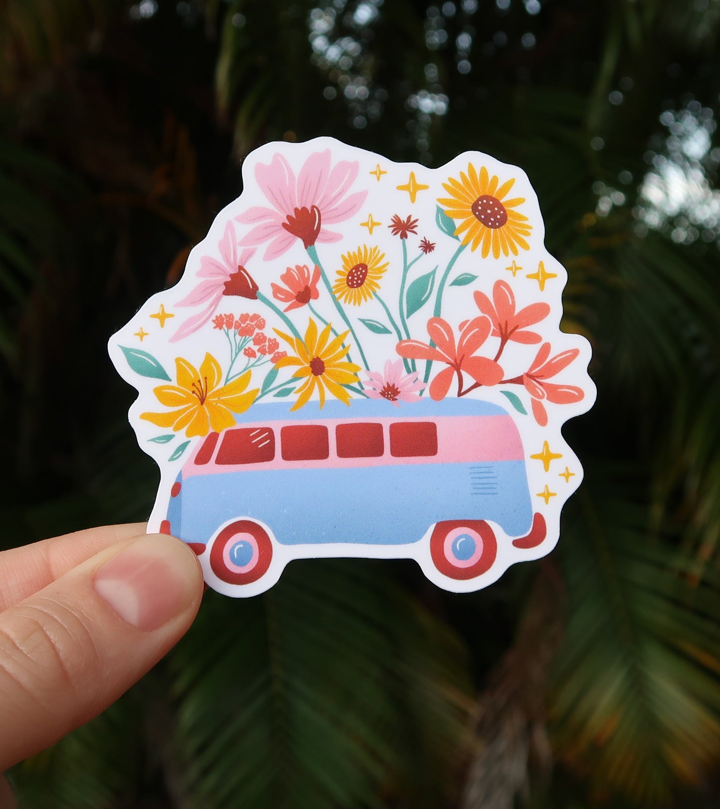 Flower Power Retro Van Sticker - 3" Waterproof