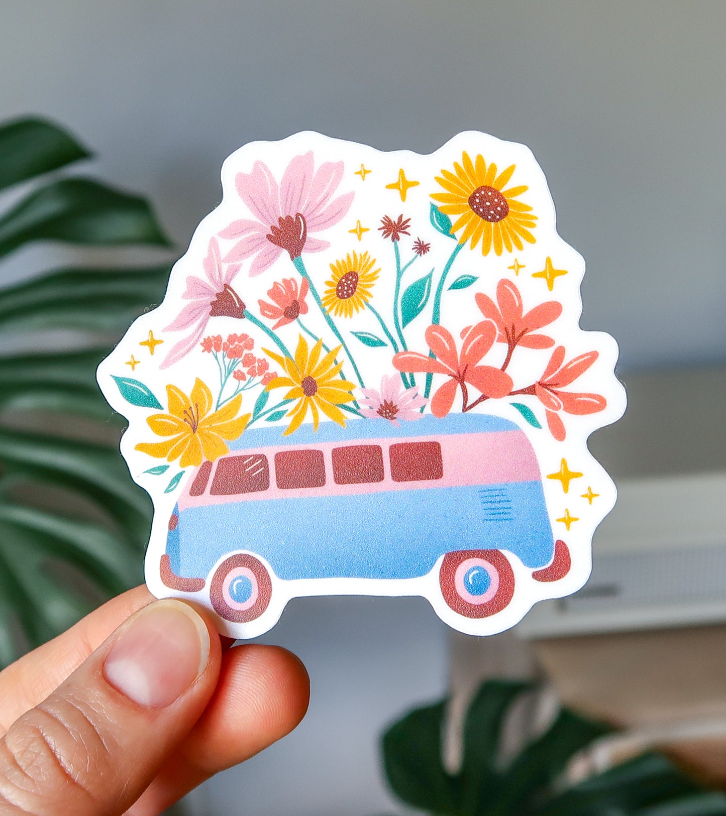 Flower Power Retro Van Sticker - 3" Waterproof