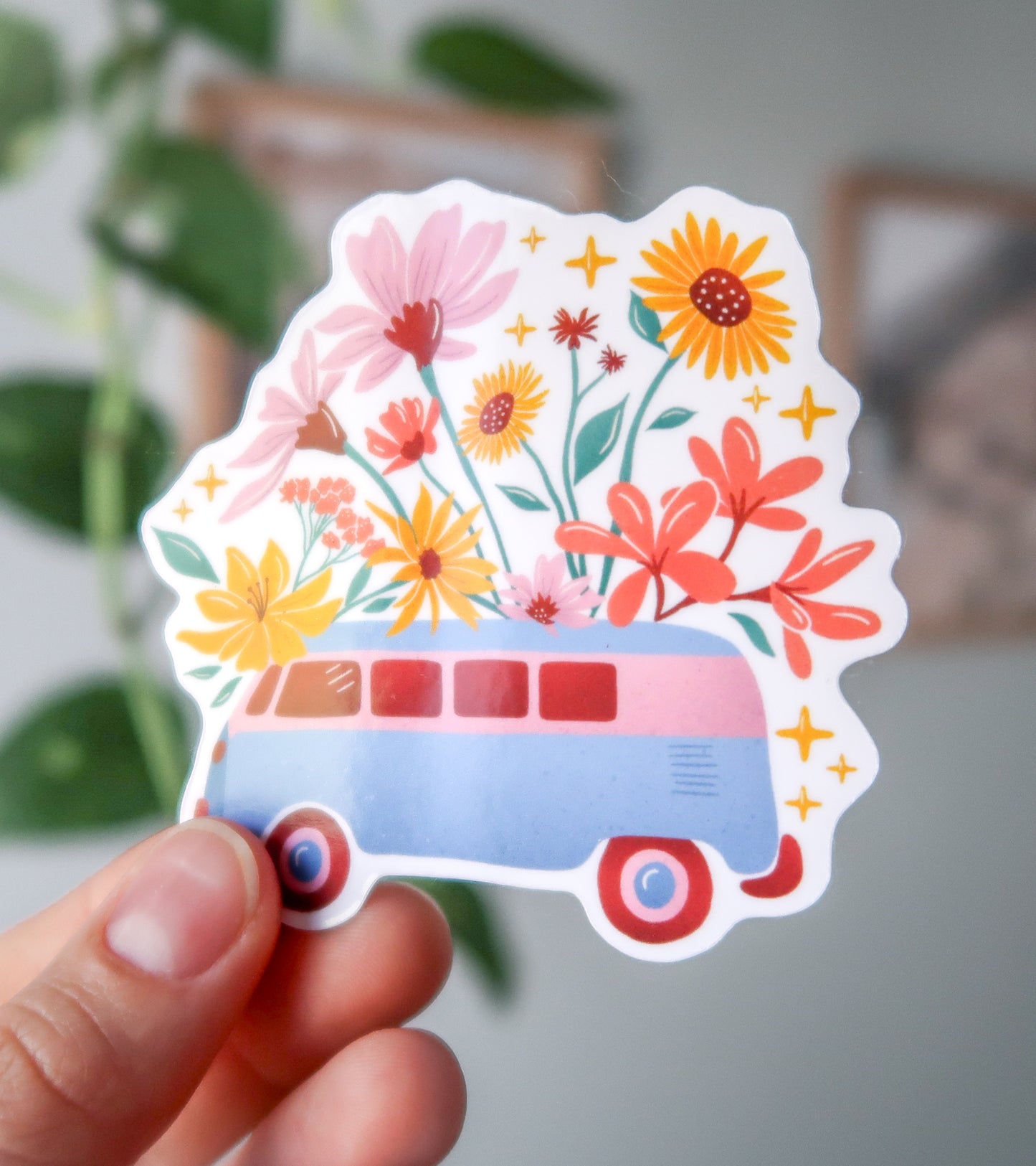Flower Power Retro Van Sticker - 3" Waterproof