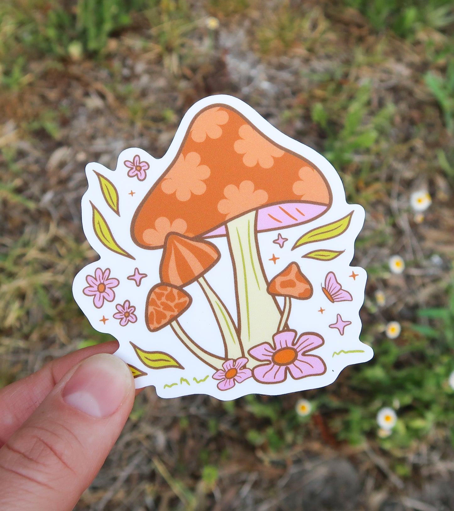 Retro Mushroom Blooms Sticker - 3" Waterproof