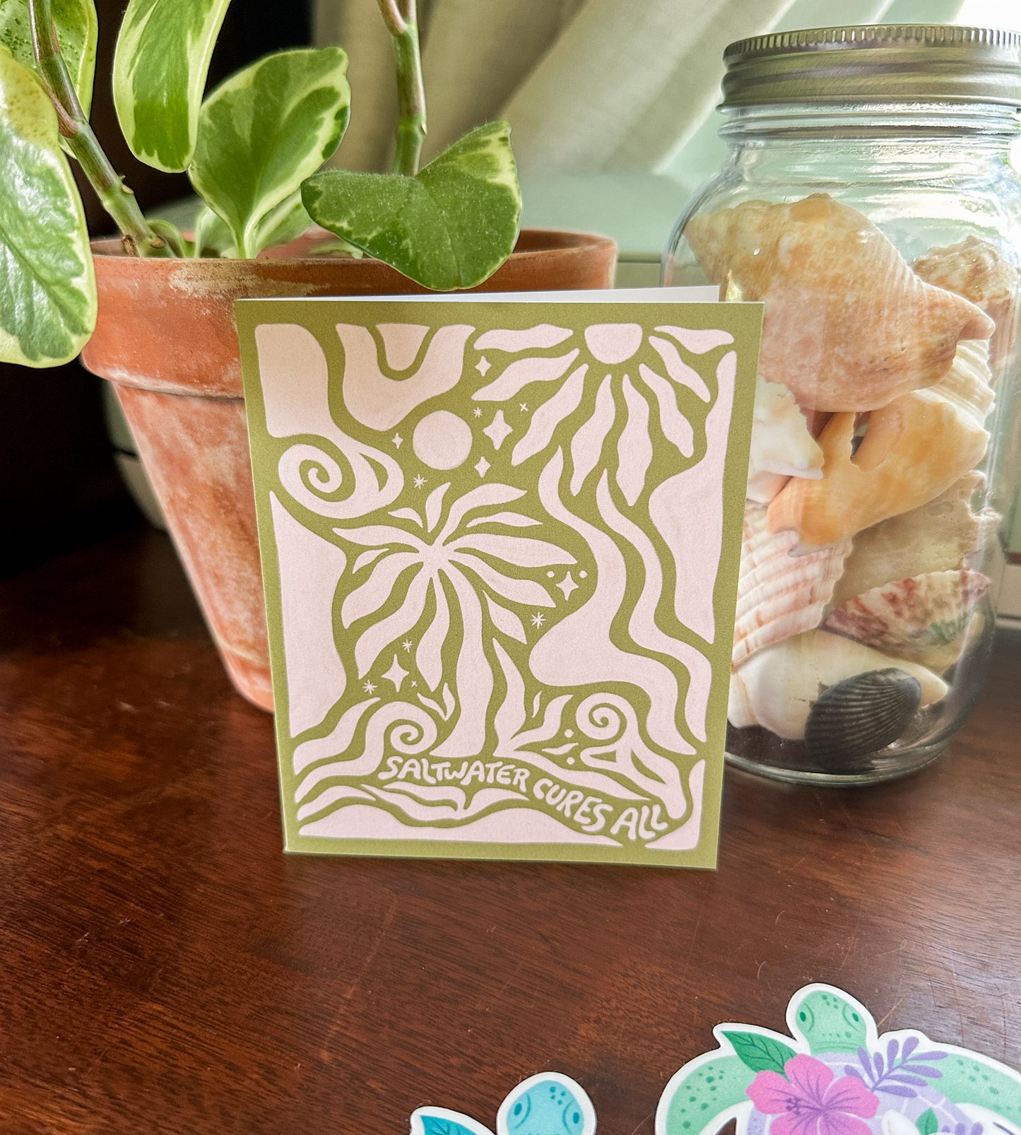 "Saltwater Cures All" Modern Palm Tree - Greeting Card
