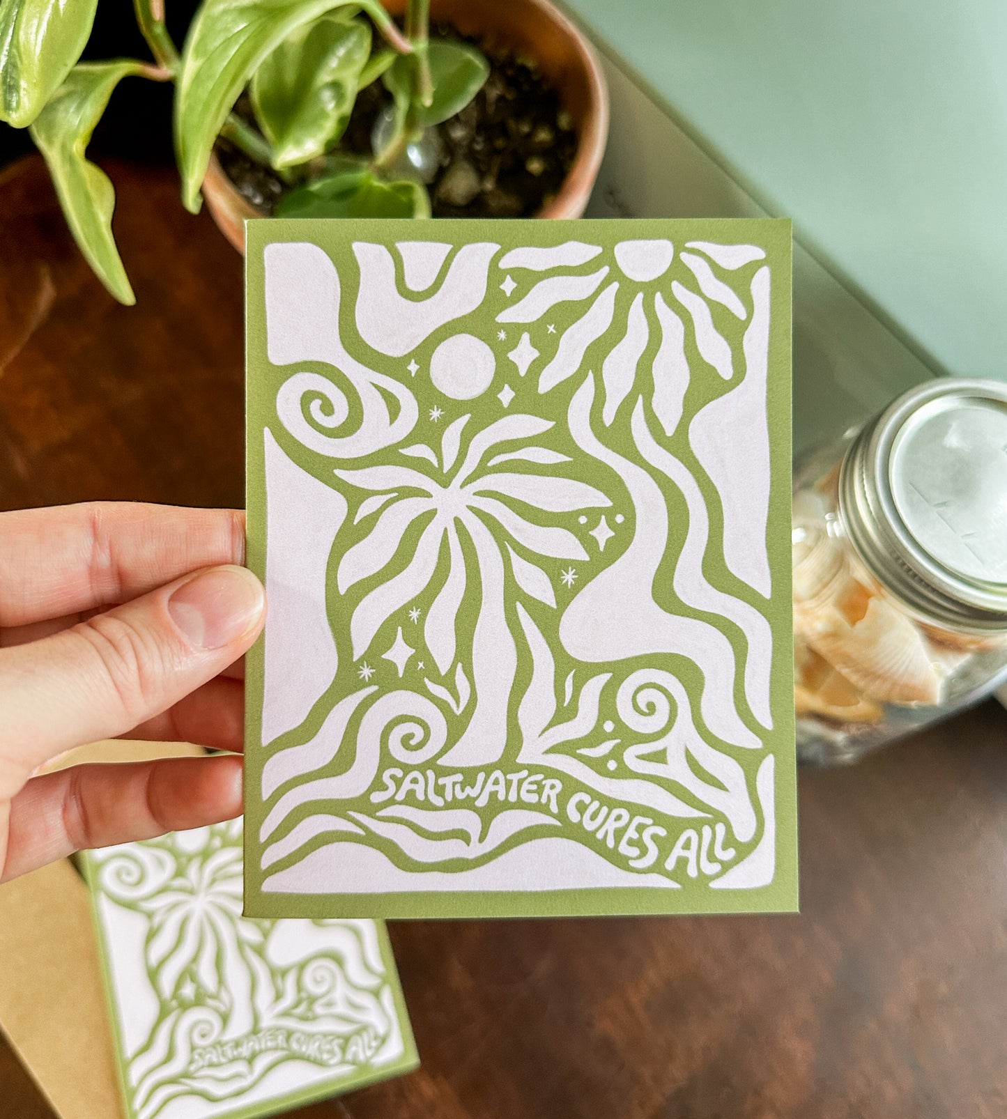"Saltwater Cures All" Modern Palm Tree - Greeting Card