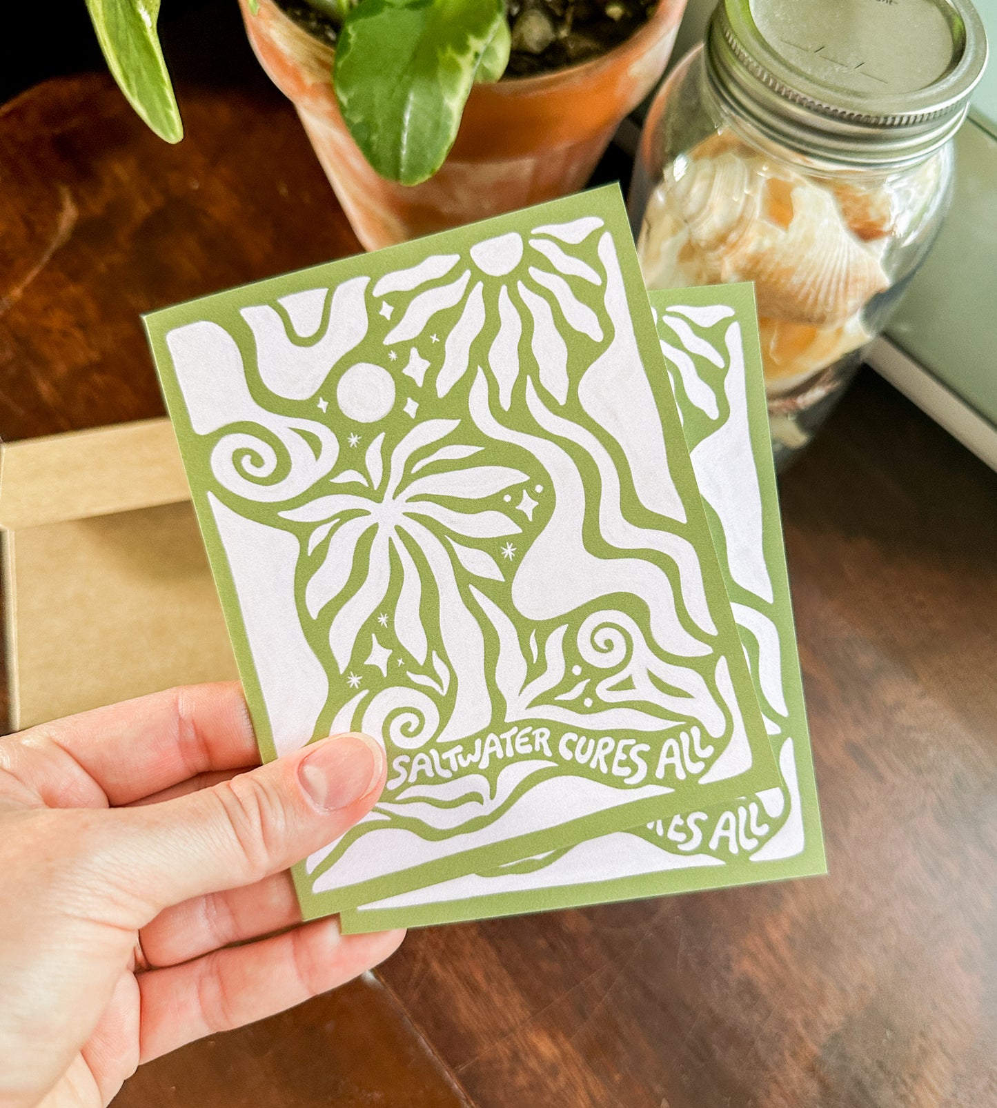 "Saltwater Cures All" Modern Palm Tree - Greeting Card