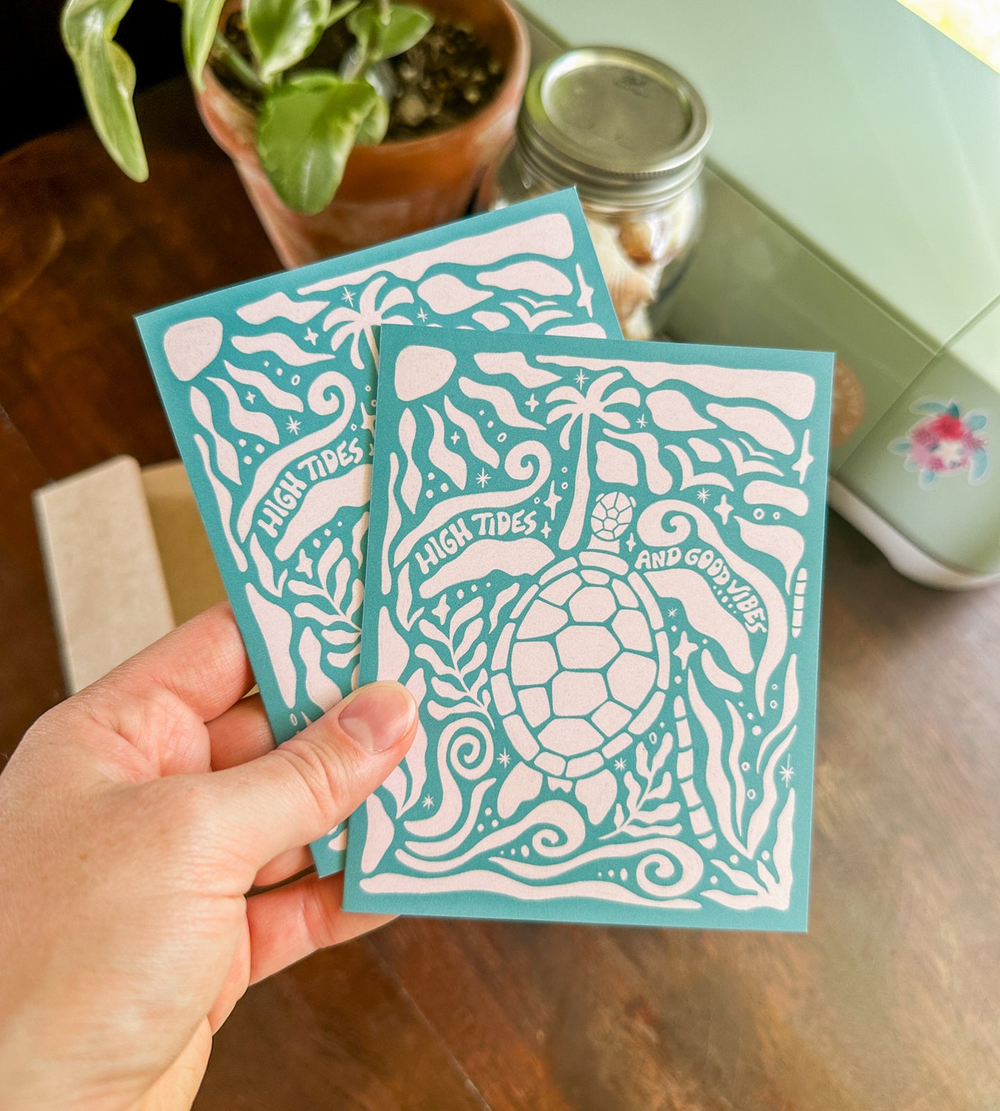 "High Tides and Good Vibes" Turtle - Greeting Card