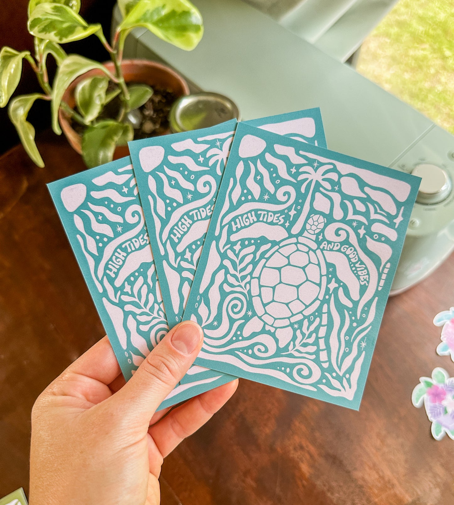 "High Tides and Good Vibes" Turtle Postcard