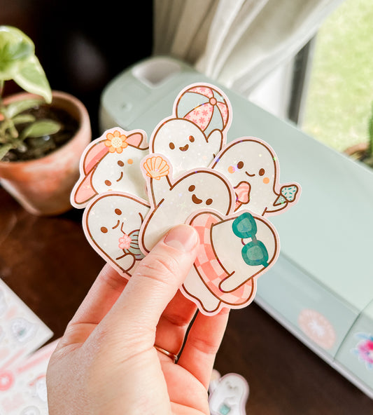 Variety Pack of 6 Summerween Ghosts! ~ Waterproof Stickers