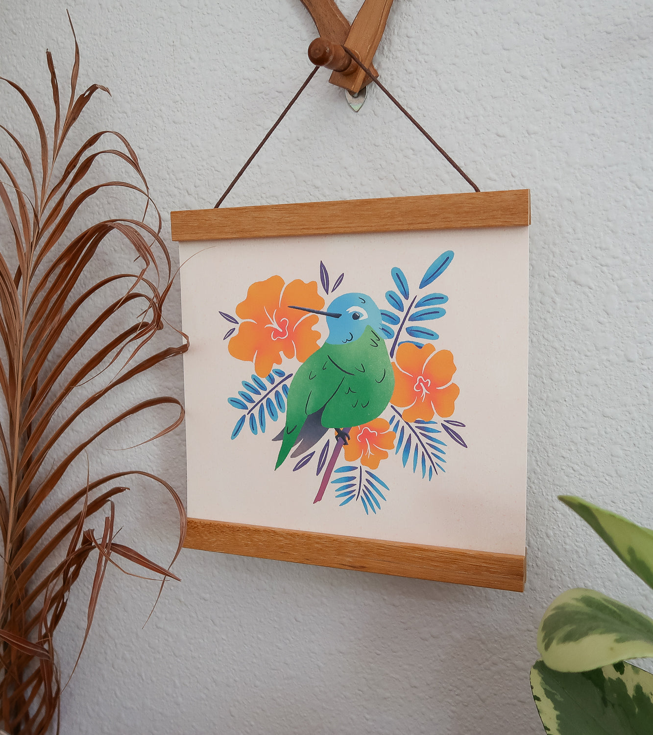 Tropical Hummingbird Art Print 8x8"