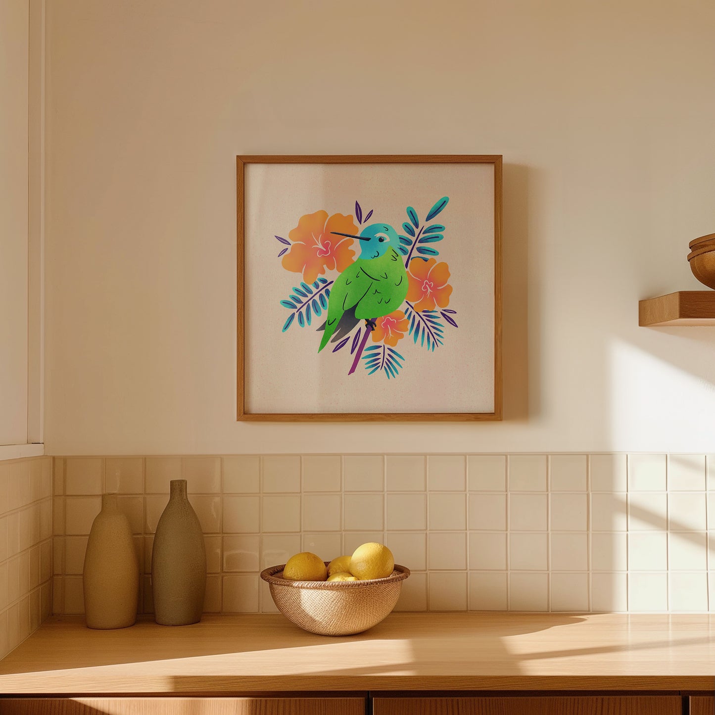 Tropical Hummingbird Art Print 8x8"