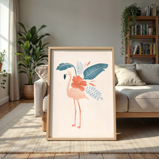 Large Tropical Flamingo Art Print