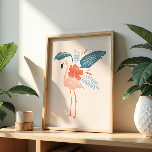 Large Tropical Flamingo Art Print