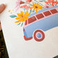 Flower Power Van Art Print 8x8"