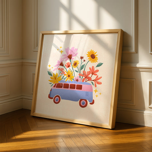 Large Flower Power Van Art Print