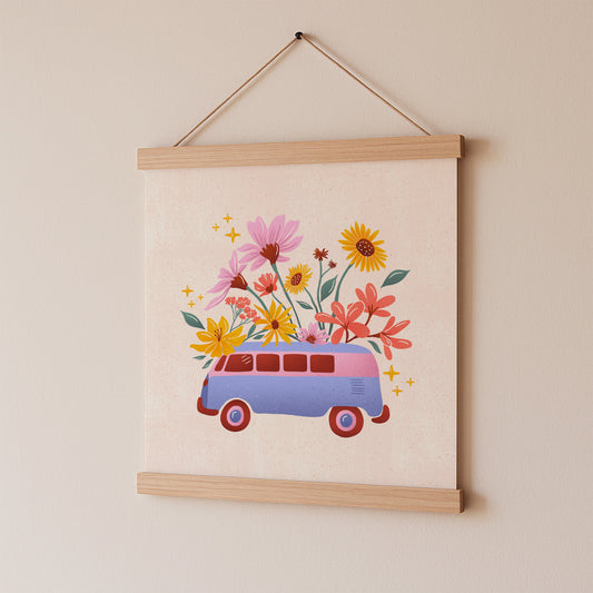 Flower Power Van Art Print 8x8"