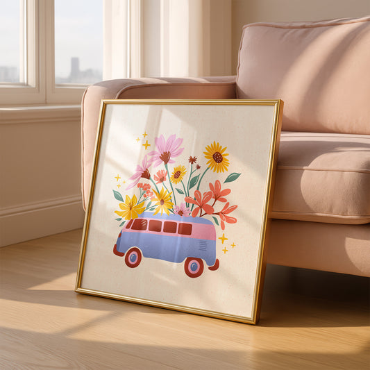 Large Flower Power Van Art Print