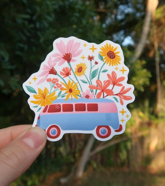 Flower Power Retro Van Sticker - 3" Waterproof
