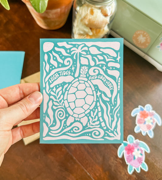 "High Tides and Good Vibes" Turtle - Greeting Card