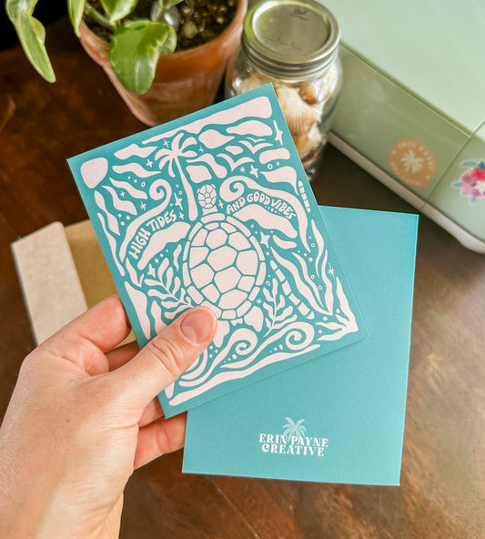 "High Tides and Good Vibes" Turtle - Greeting Card