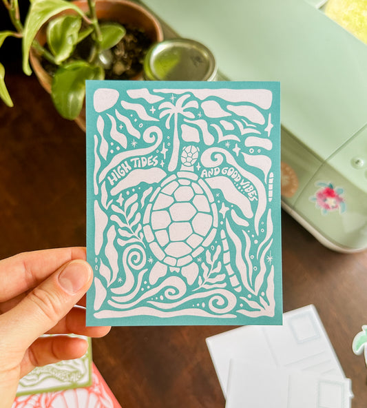"High Tides and Good Vibes" Turtle Postcard