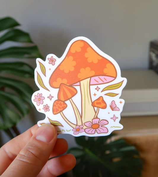 Retro Mushroom Blooms Sticker - 3" Waterproof