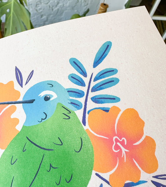 Tropical Hummingbird Art Print 8x8"